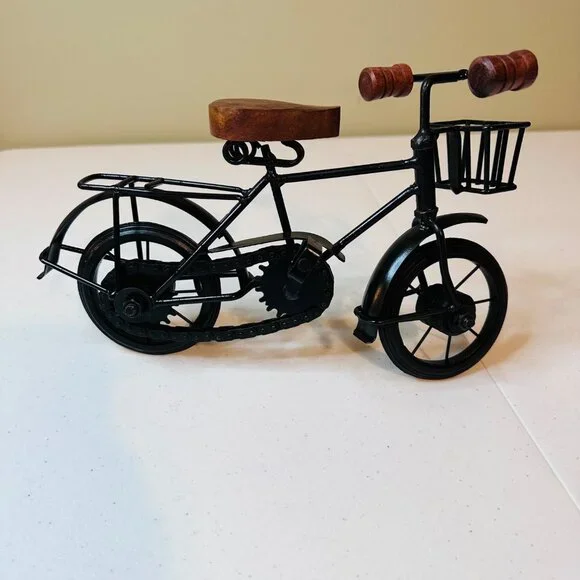 Bicycle Figurine With Wood and Metal Accents Moving Parts Bicycle Decoration - Picture 2 of 7